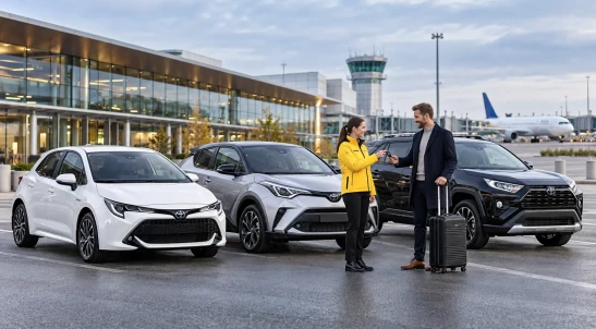 Auto ibride Toyota a noleggio all'aeroporto di Tallinn (TLL) – consegna delle chiavi al cliente Prime Car Rent